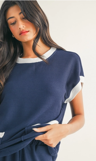 Ldc Color Block Pocketed T Shirt and Wide Leg Pants Set