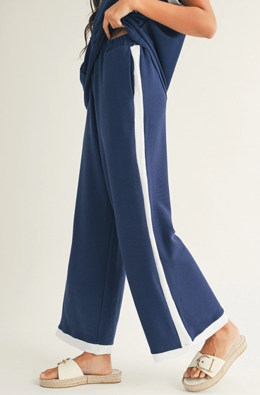 Ldc Color Block Pocketed T Shirt and Wide Leg Pants Set