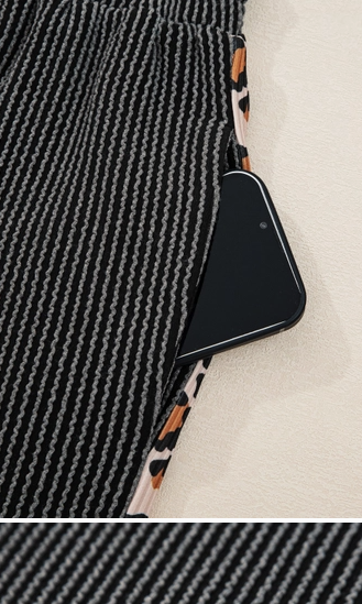 Rib Texture Leopard Patchwork Detail 2pcs Pant Set (S-Xl)