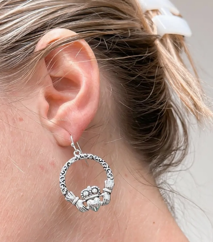 Silver Claddagh Hoop Earrings