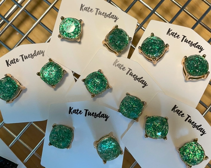 Emerald Green Glitter Stud Earrings