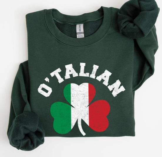 Italian Shamrock, Flag, St Patrick's Day Sweatshirt (plus too)