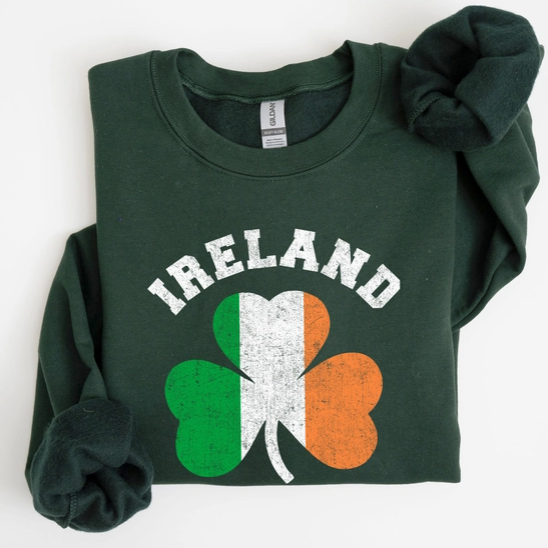 Ireland Shamrock, Flag, St Patrick's Day Sweatshirt (plus too)