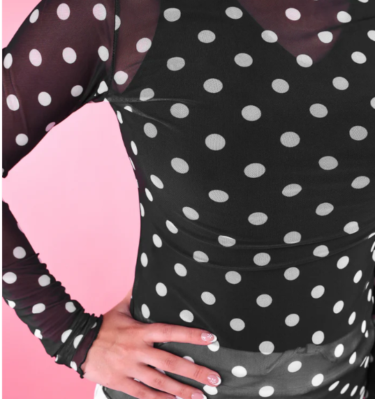 Keigan Mesh Top- After Dark Polka Dot