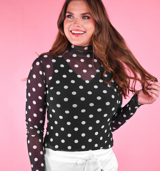 Keigan Mesh Top- After Dark Polka Dot