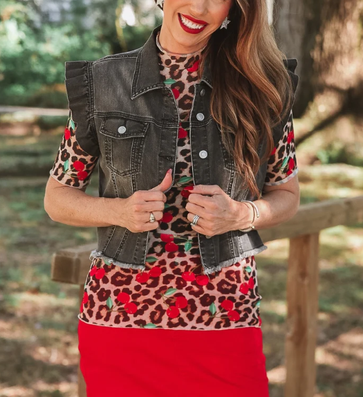 Jordan Ruffle Denim Vest- Black Denim