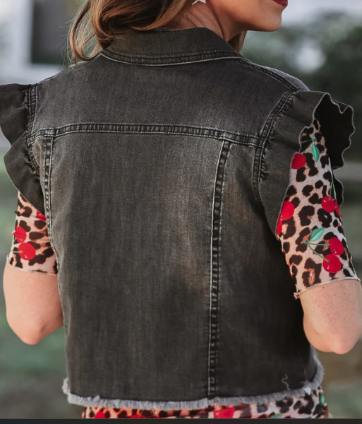 Jordan Ruffle Denim Vest- Black Denim