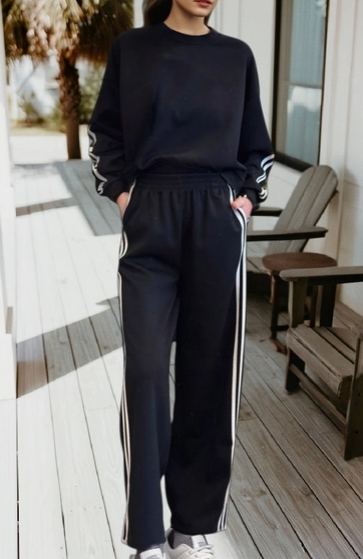Preorder-Varsity Striped Pullover Elastic Sweatpants 2pcs Outfit S-Xl