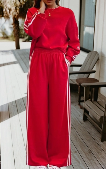 Preorder-Varsity Striped Pullover Elastic Sweatpants 2pcs Outfit S-Xl