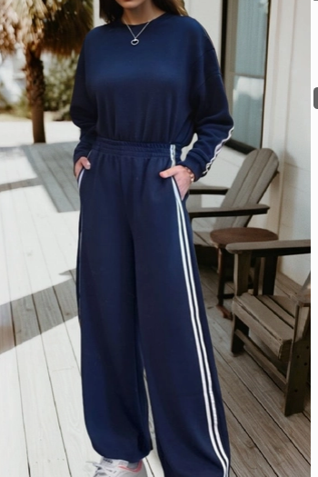 Preorder-Varsity Striped Pullover Elastic Sweatpants 2pcs Outfit S-Xl