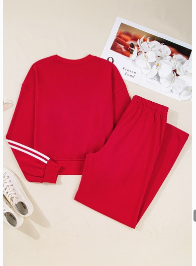 Preorder-Varsity Striped Pullover Elastic Sweatpants 2pcs Outfit S-Xl