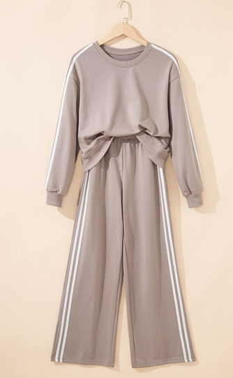 Preorder-Varsity Striped Pullover Elastic Sweatpants 2pcs Outfit S-Xl