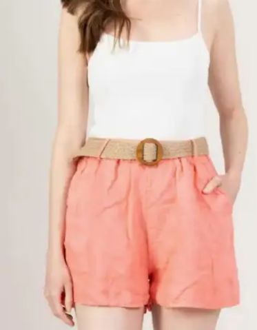 Italian Linen Short Pants S/M W/Raffia Belt LOOWIE