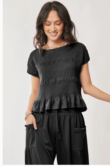 Davi & Dani Ruffle Cap Sleeve Top and Waistband Pants Set