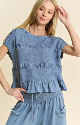 Davi & Dani Ruffle Cap Sleeve Top and Waistband Pants Set