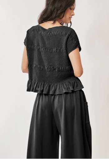 Davi & Dani Ruffle Cap Sleeve Top and Waistband Pants Set