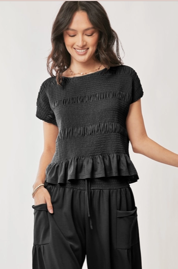 Davi & Dani Ruffle Cap Sleeve Top and Waistband Pants Set