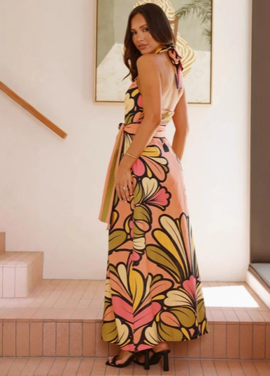 Floral Maxi Dress with Halter Neck For Elegant Casual Style (plus too)
