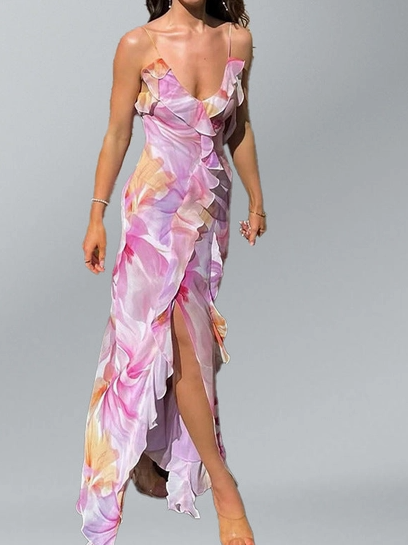 Elegant Floral Slip Dress Casual Beach Vacation Dress (plus too)