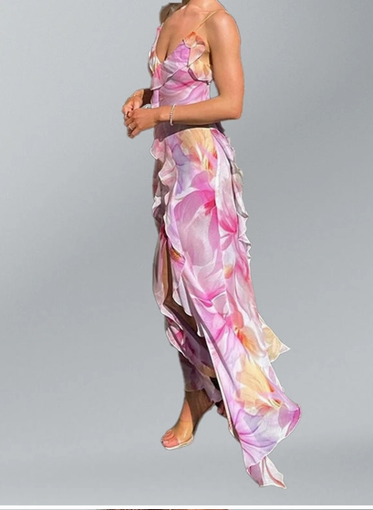Elegant Floral Slip Dress Casual Beach Vacation Dress (plus too)