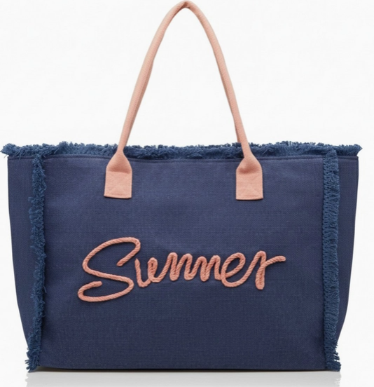 Sewn Rope Summer Letter Fringed Canvas Bag