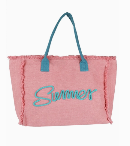 Sewn Rope Summer Letter Fringed Canvas Bag