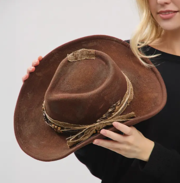 Rustic Cowgirl with Feather Fedora Hat