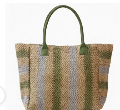Multi Color Stripe Pattern Natural Brown Straw Tote Bag
