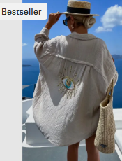 Oversized Evil Eye Gauze Cotton Button Shirt