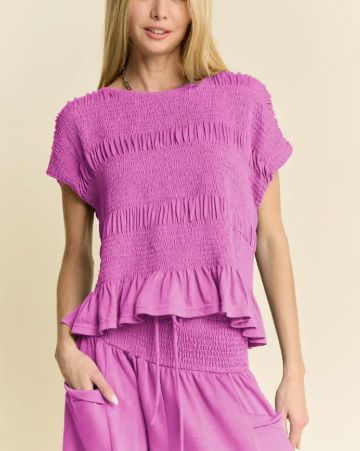 Davi & Dani Ruffle Cap Sleeve Top and Waistband Pants Set