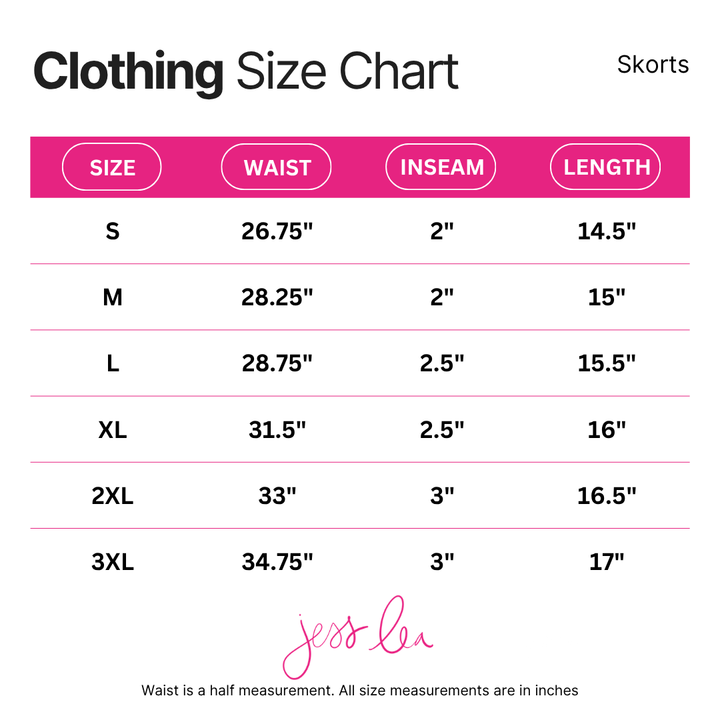 Party Skeletons Skort size chart