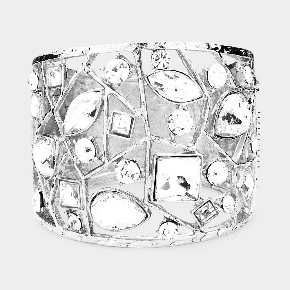 Multi Stone Embellished Hinged Bracelet