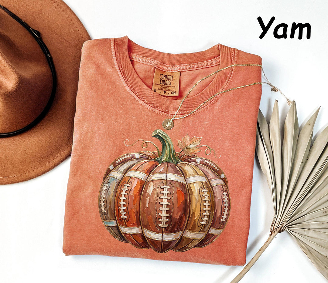Comfort Colors Football Pumpkin Shirt, Fall Football Tee