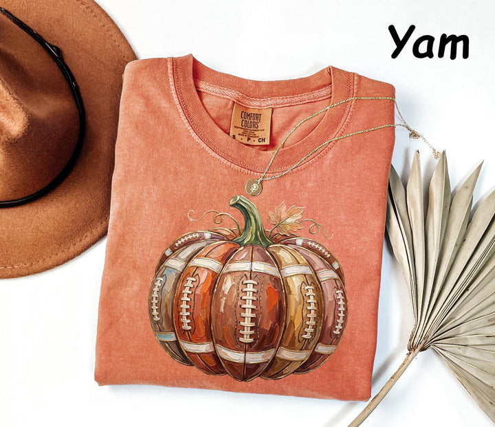 Comfort Colors Football Pumpkin Shirt, Fall Football Tee