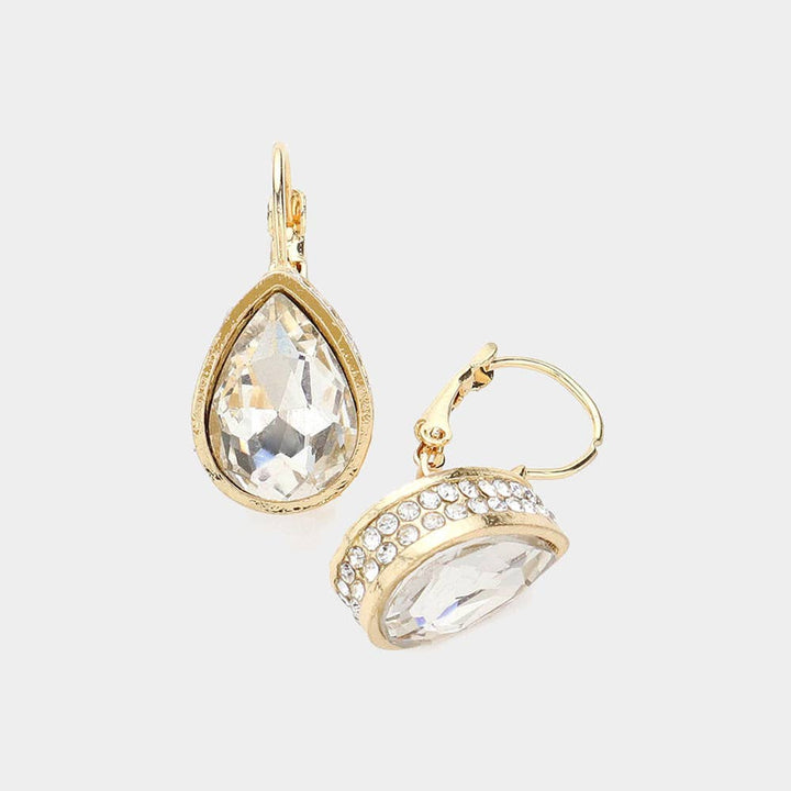 Rhinestone Embellished Teardrop Stone Lever Back Earrings