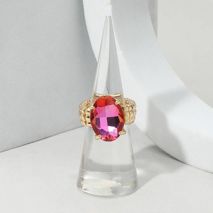 Faceted Oval Stone Cluster Stretch Ring