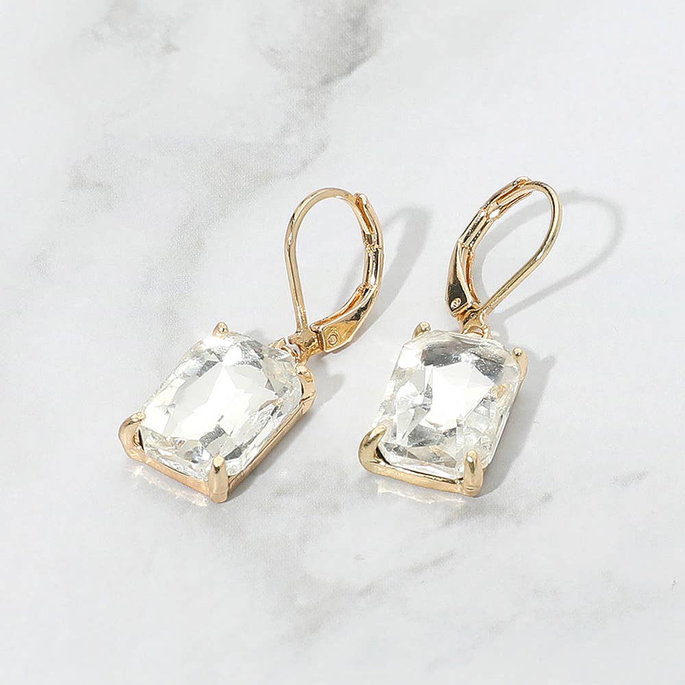 Rectangular Glass Stone Drop Dangle Earrings