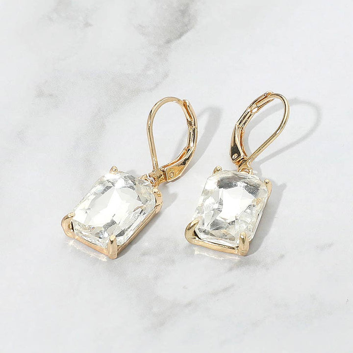 Rectangular Glass Stone Drop Dangle Earrings