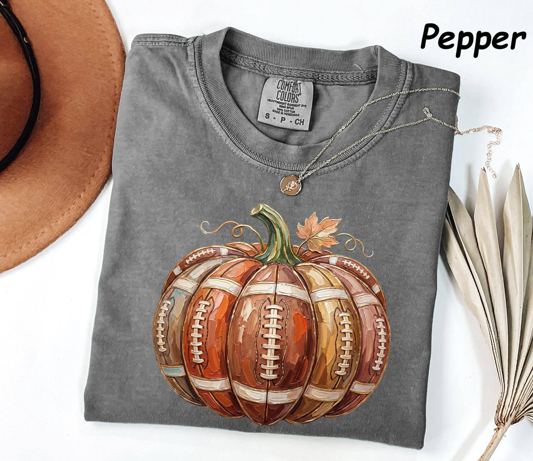 Comfort Colors Football Pumpkin Shirt, Fall Football Tee