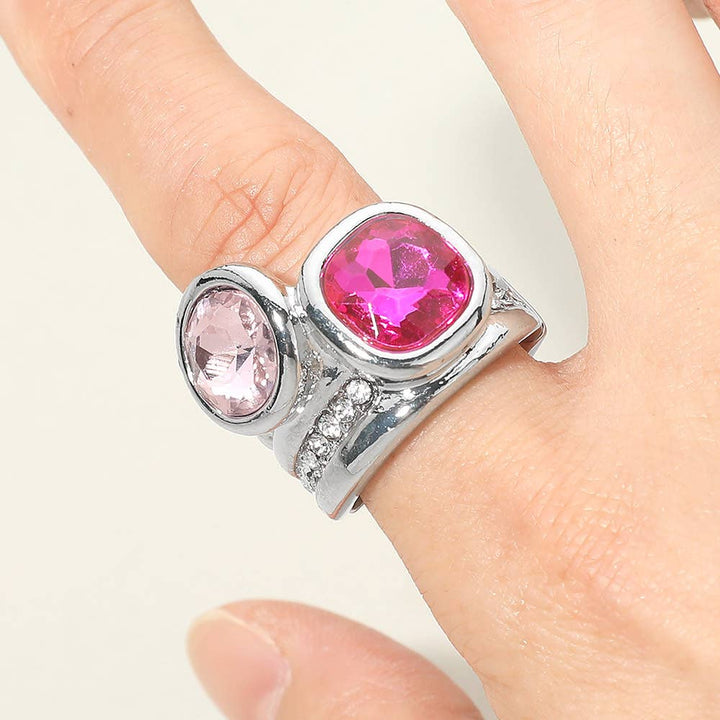Bold Round Square CZ Pave Statement Stretch Ring