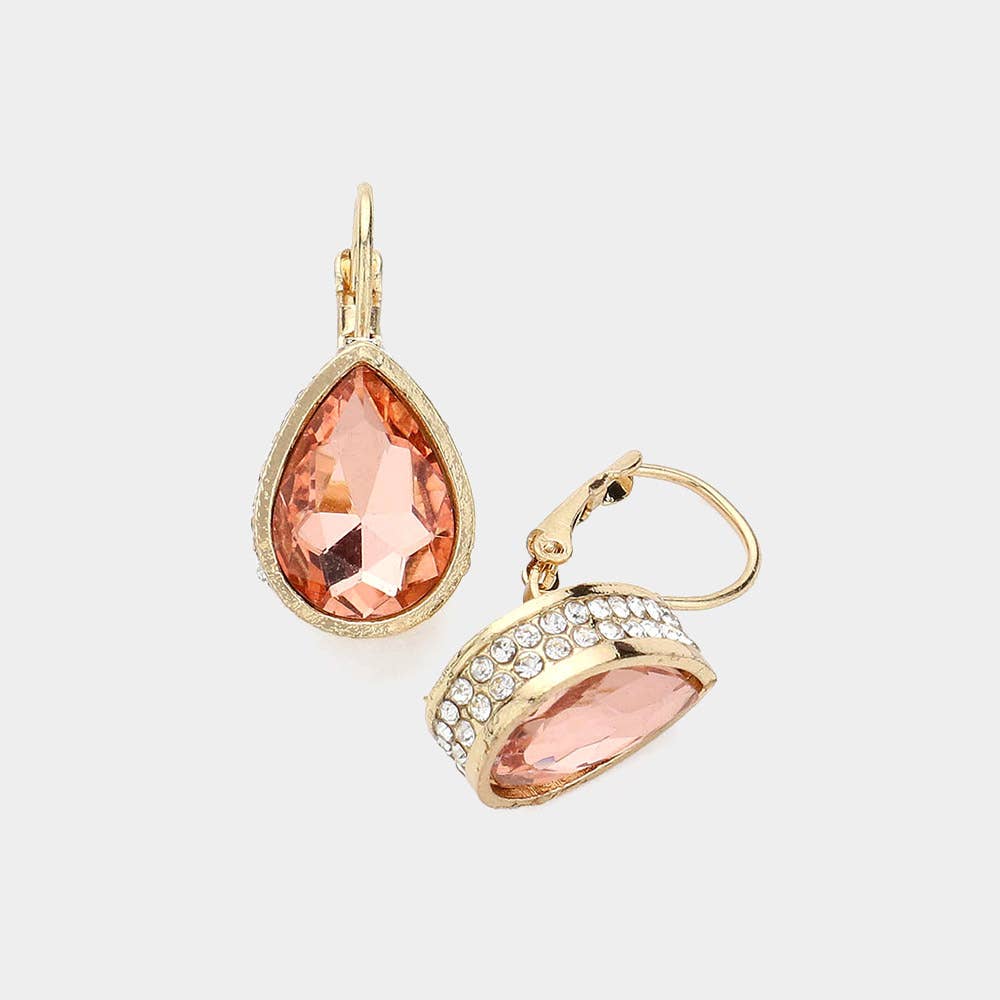 Rhinestone Embellished Teardrop Stone Lever Back Earrings