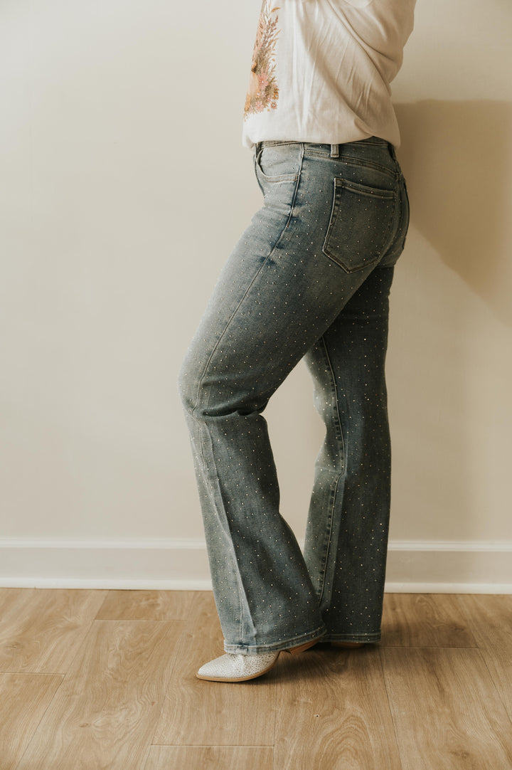 Straight-Leg Jeans with Rhinestones