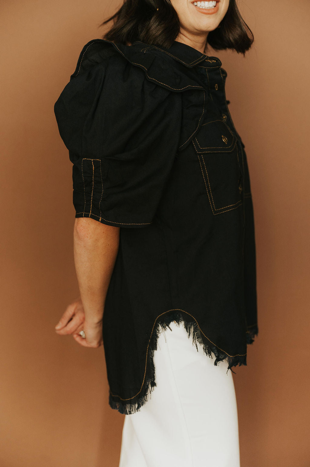 Darcy Ruffle Denim Top