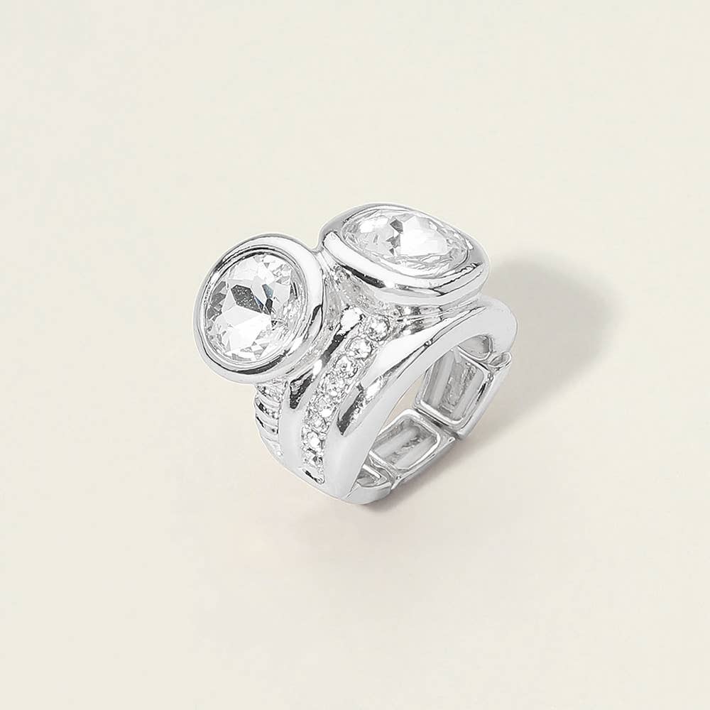 Bold Round Square CZ Pave Statement Stretch Ring