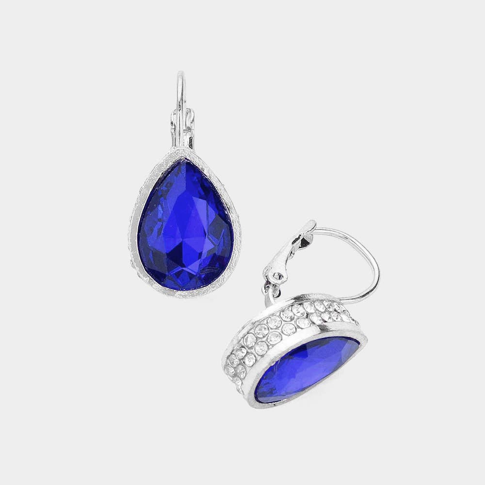 Rhinestone Embellished Teardrop Stone Lever Back Earrings