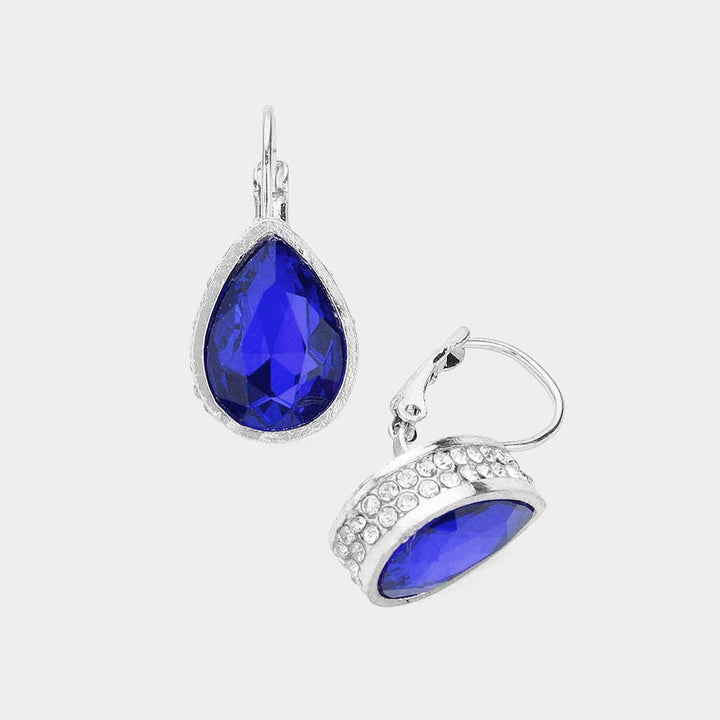 Rhinestone Embellished Teardrop Stone Lever Back Earrings