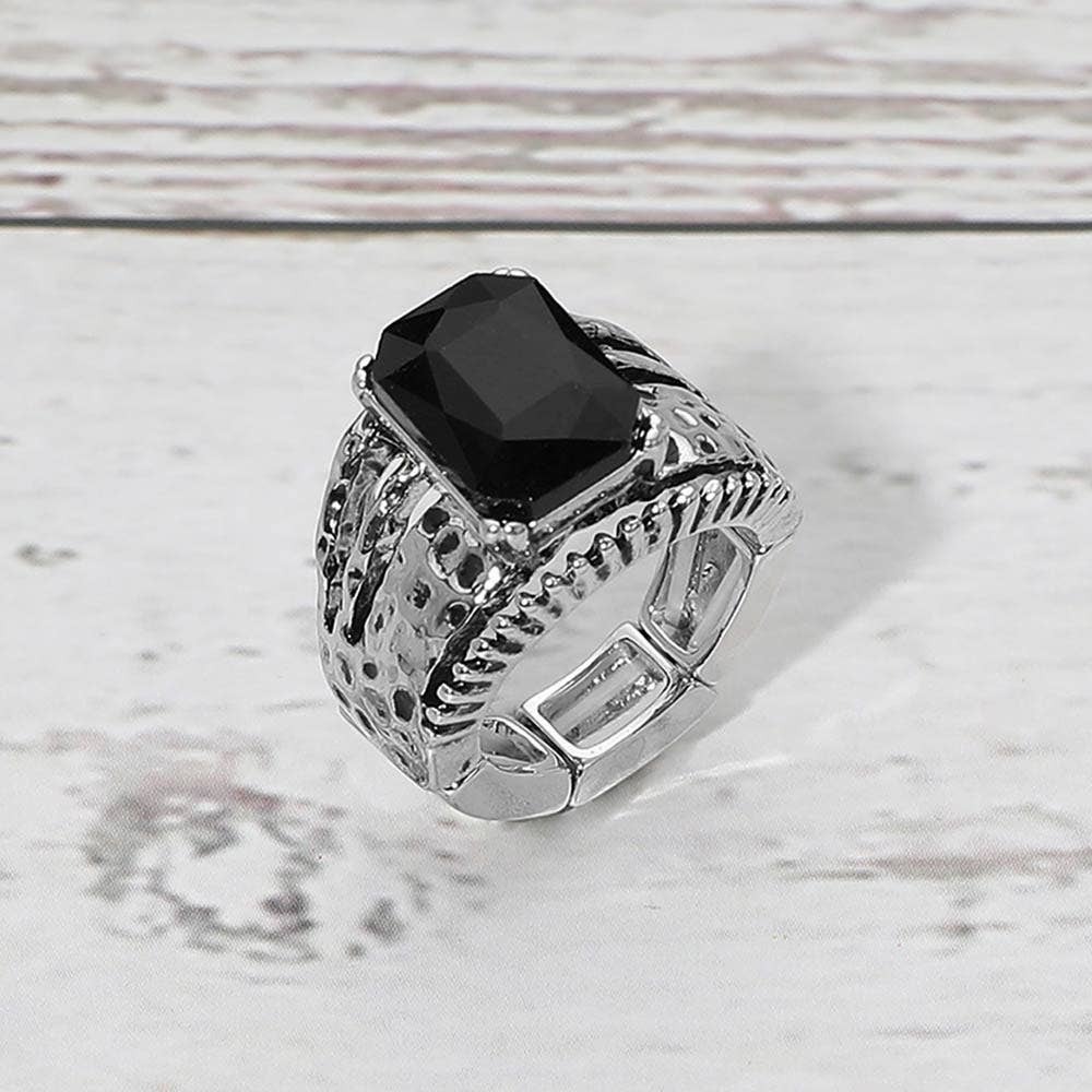 Bold Geometric Stone Accent Stretch Ring