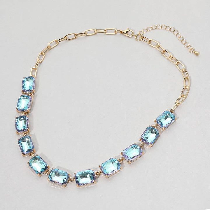 Cushion Rectangular Stone Cluster Link Evening Necklace