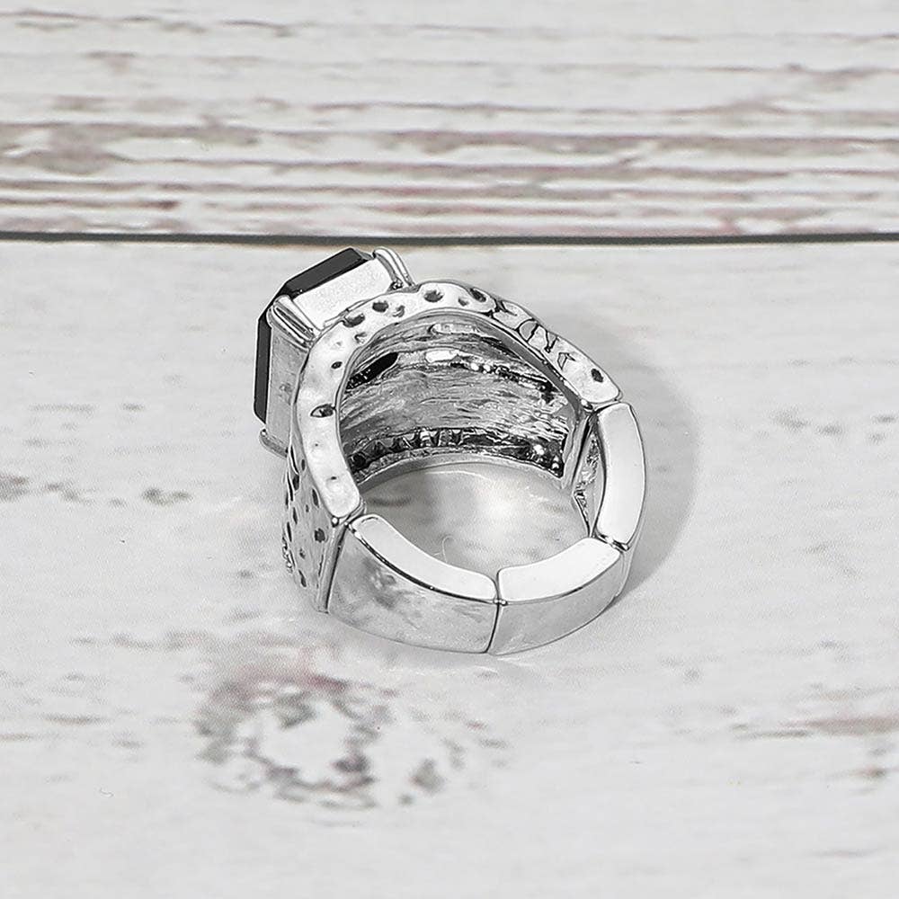 Bold Geometric Stone Accent Stretch Ring