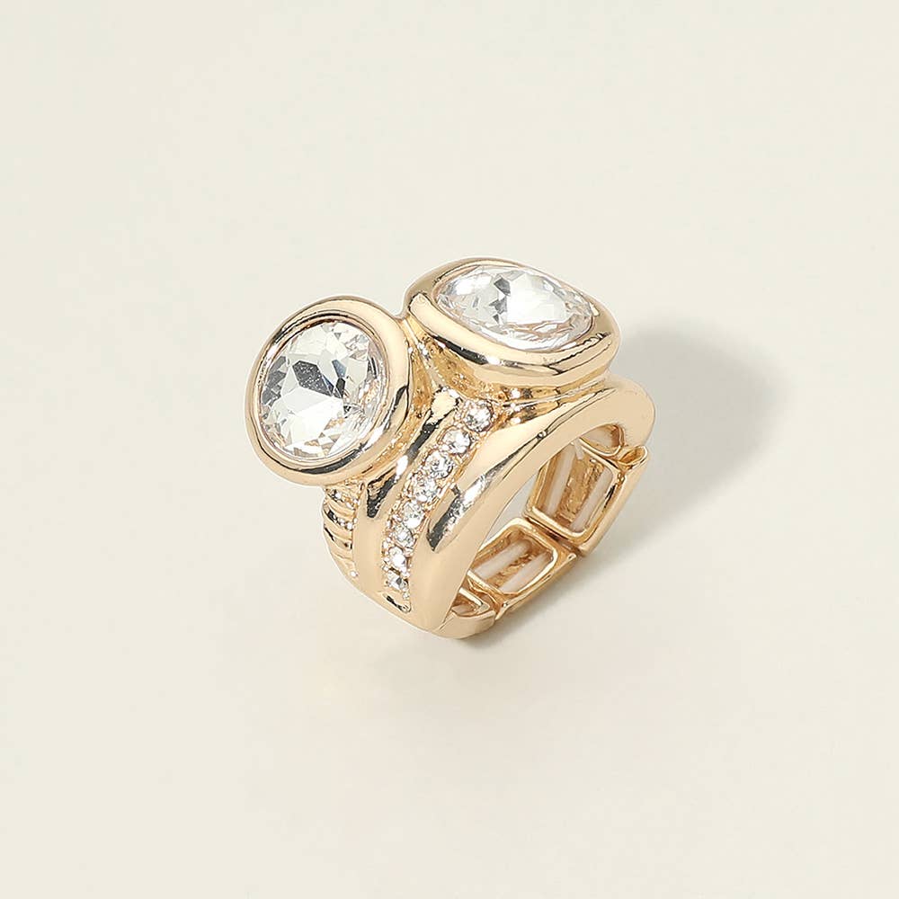 Bold Round Square CZ Pave Statement Stretch Ring